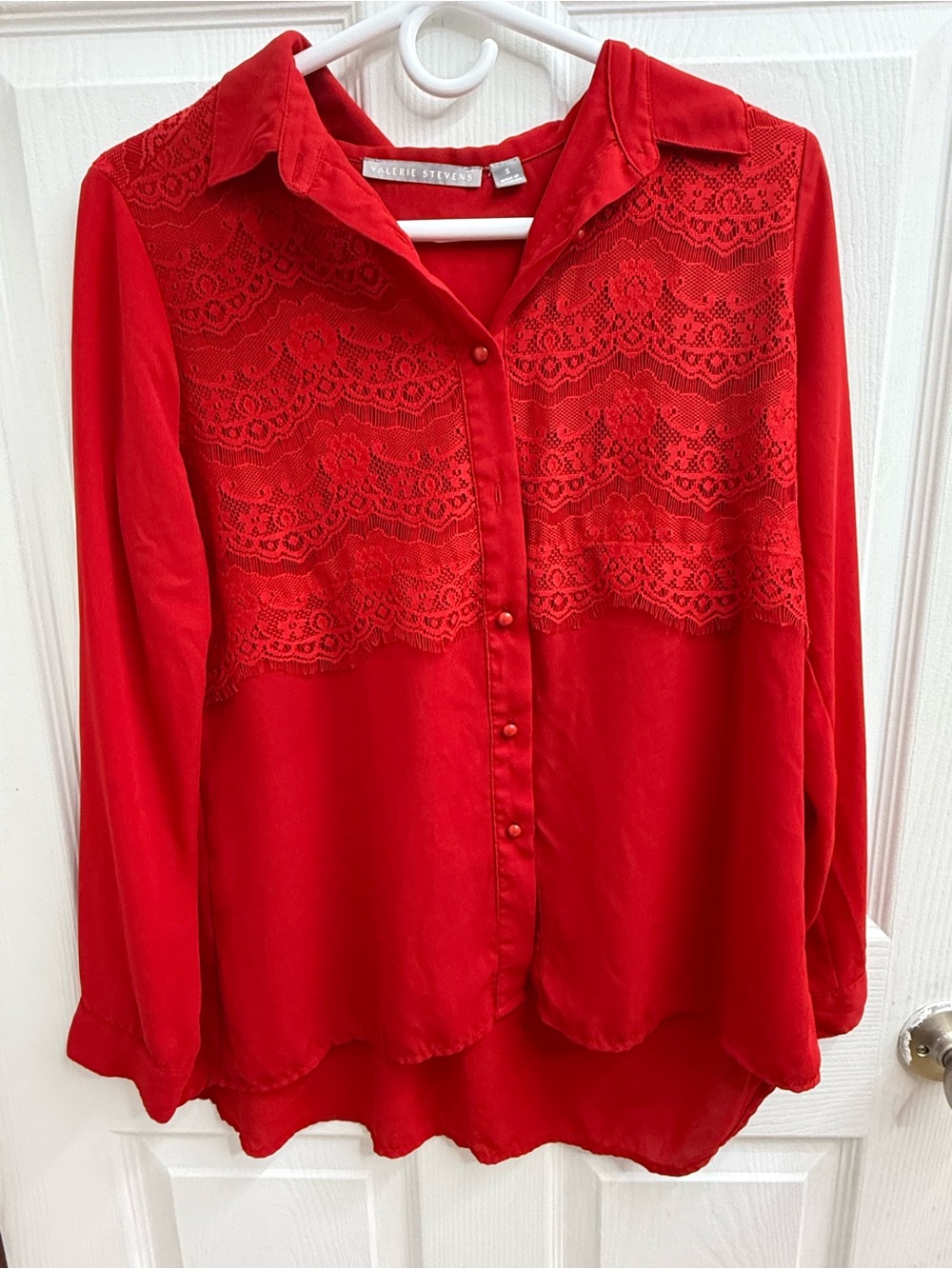 Valerie Stevens Red Lace-Trim Blouse - Women's
